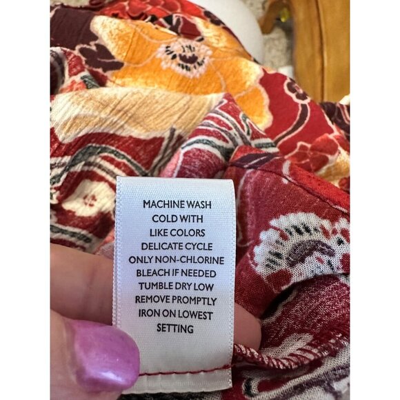 Floral Long Sleeve Blouse W Shirred Neckline & Tie Detail By Nurture Large NWT - Picture 12 of 12